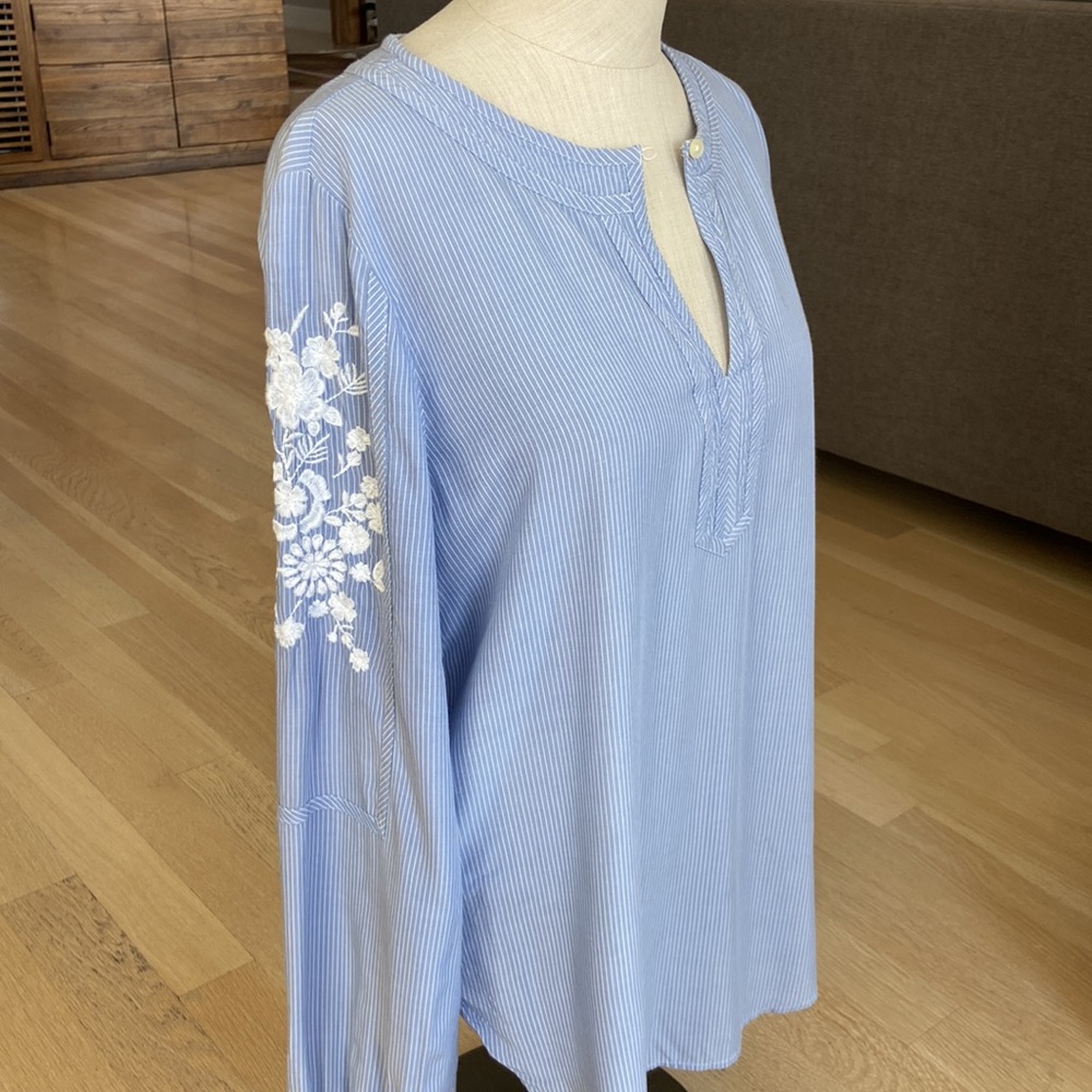 LOFT  Embroidered Striped Blouse
